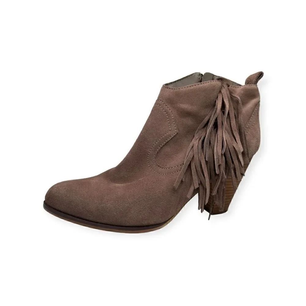 Steve Madden tan fringe zip up ankle boots women’s size 10m cian leather